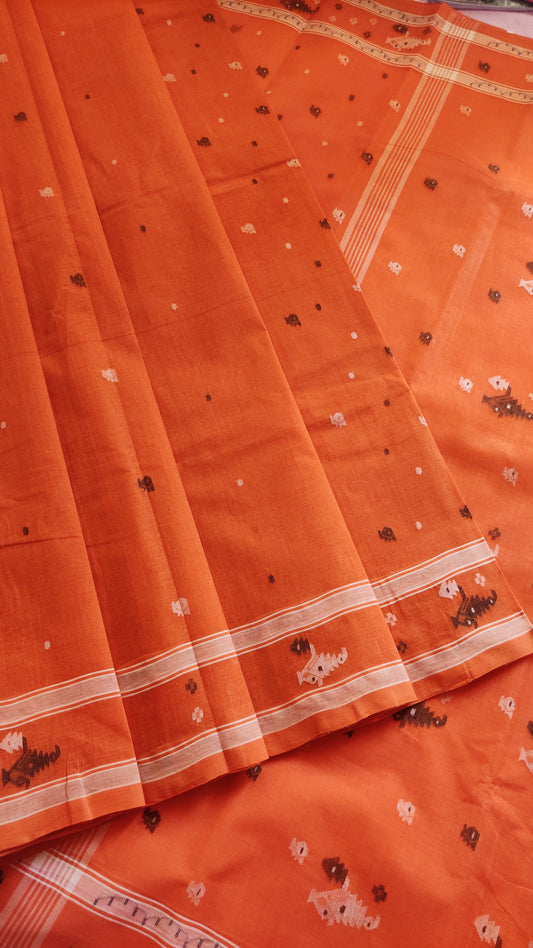 Saanvi – Orange Tant Jamdani Saree