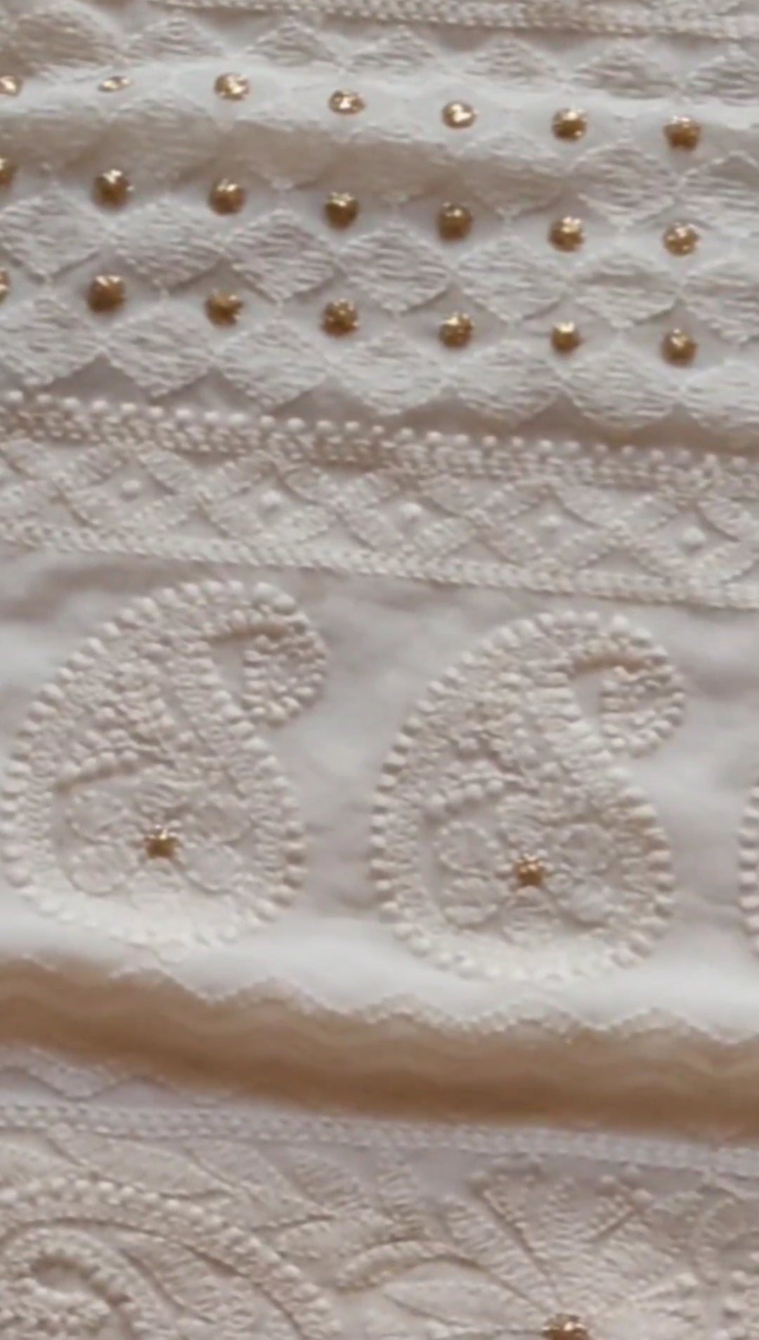 Metalic Golden work done exclusive lucknowi Chikankari White Chiffon Saree