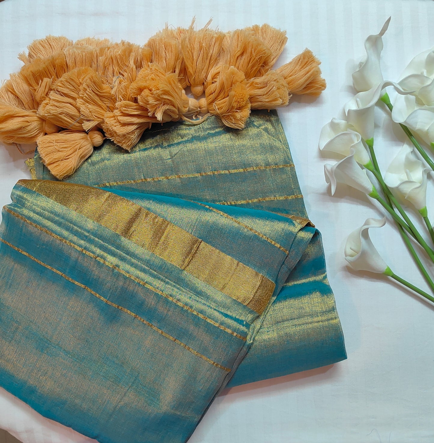 Light Blue Golden glow Zari Cotton Raga Saree