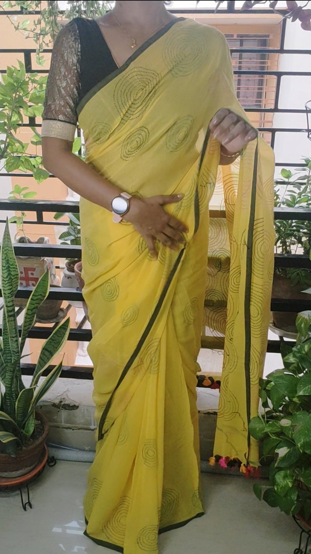 Handmade Kantha Stitch Done Yellow Mulmul Cotton Saree