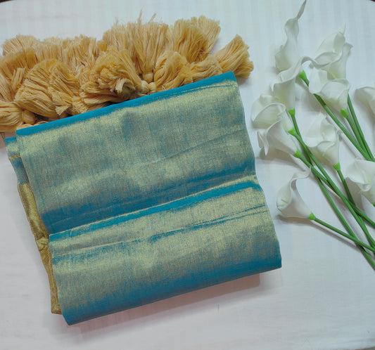 Light Blue Golden glow Zari Cotton Raga Saree