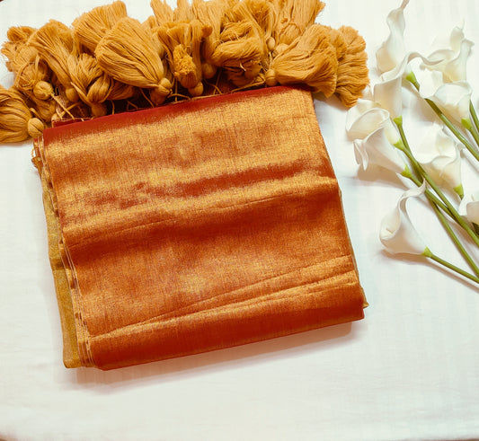 Orange Golden glow Zari Cotton Raga Saree
