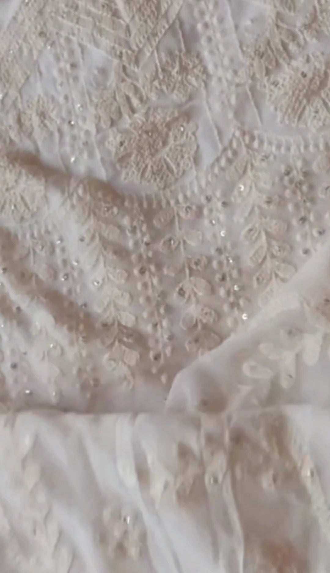 White Lucknowi Chikankari Saree With Sequin Embellishments