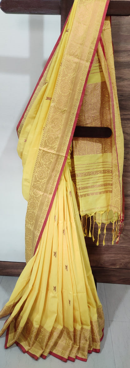 Aarohini – Light Yellow Rich Cotton Handloom Saree