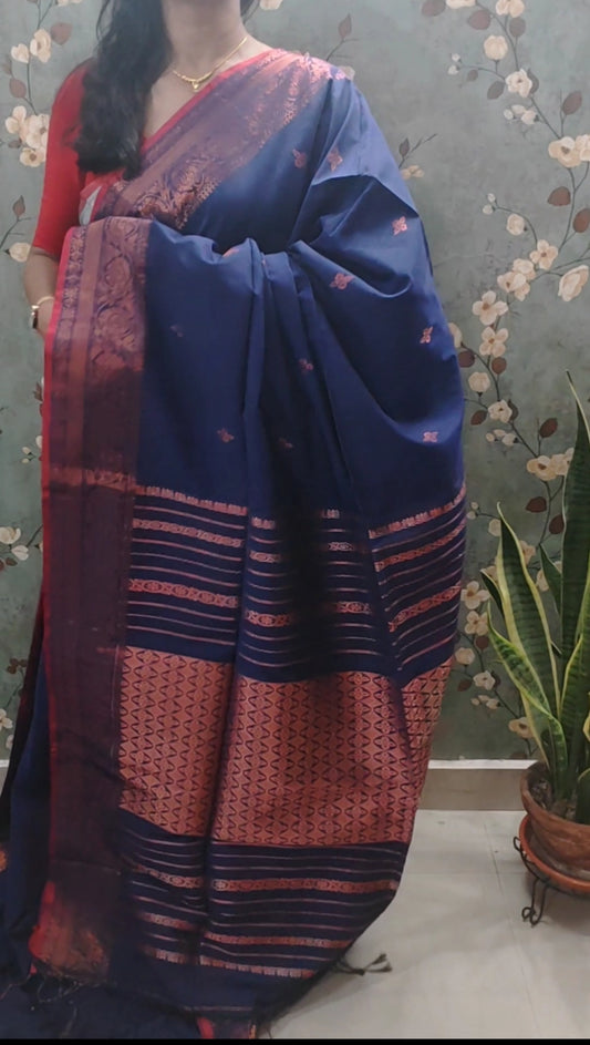 Aarohini – Navy Blue Rich Cotton Handloom Saree