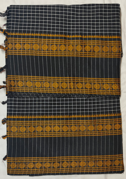 Black Korke Dure Check body contrast traditional border saree