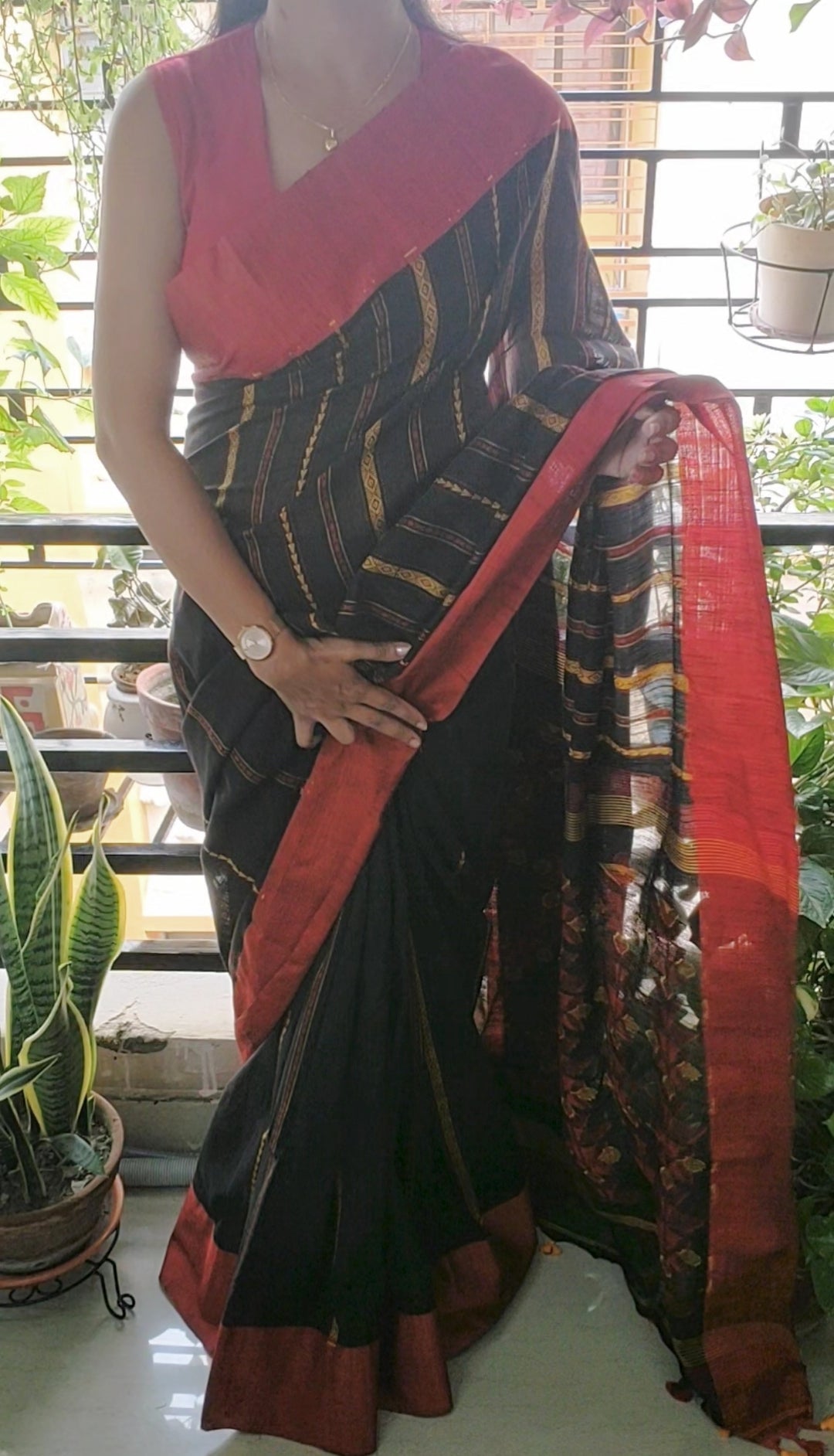 Floral Pallu Eternal Black Khadi Cotton handloom Saree