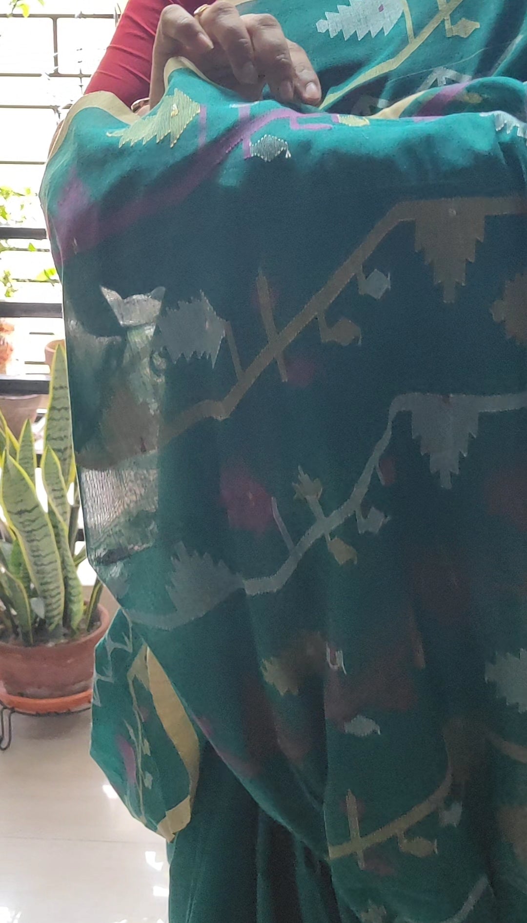 Sea Green Handspun Pure Cotton jamdani Saree