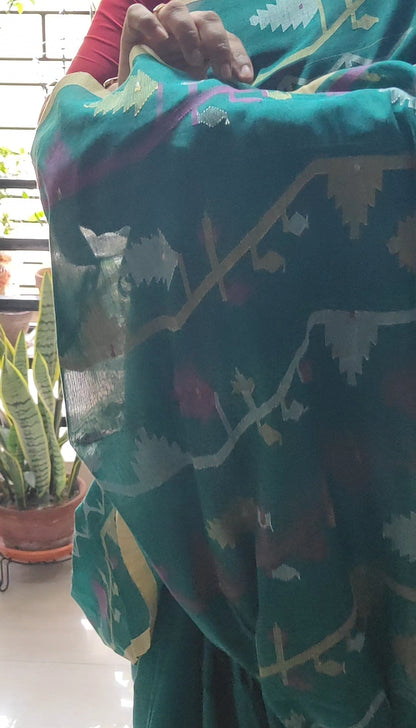 Sea Green Handspun Pure Cotton jamdani Saree
