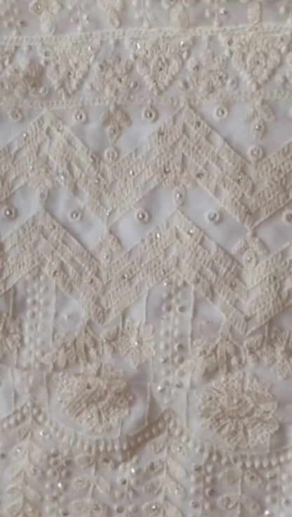 White Lucknowi Chikankari Saree With Sequin Embellishments