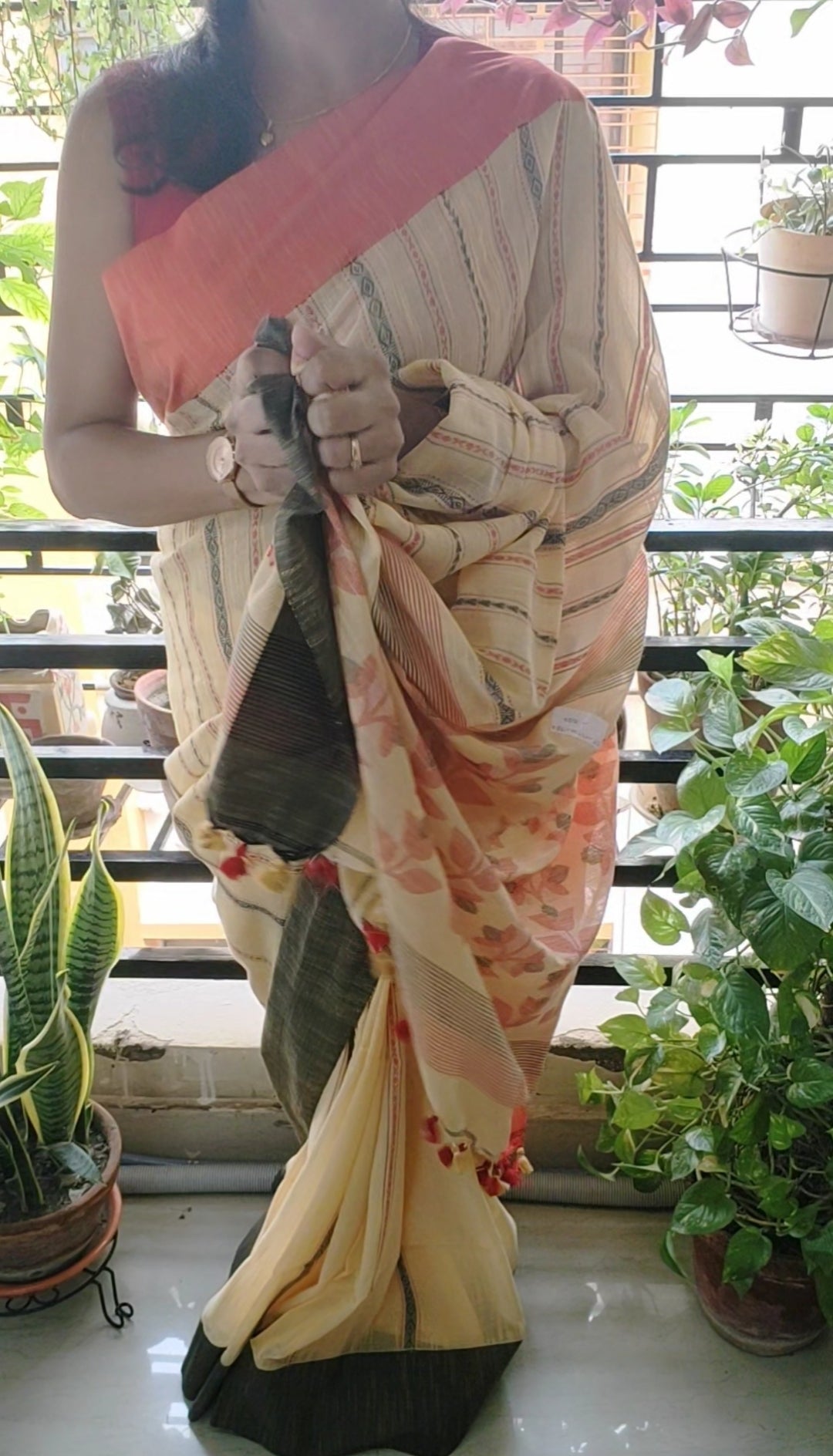 Sun Shine Floral Pallu Khadi Cotton handloom Saree