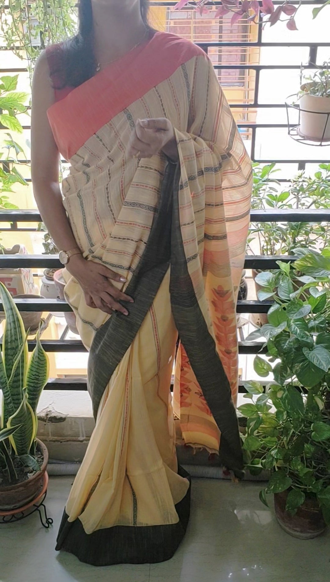 Sun Shine Floral Pallu Khadi Cotton handloom Saree