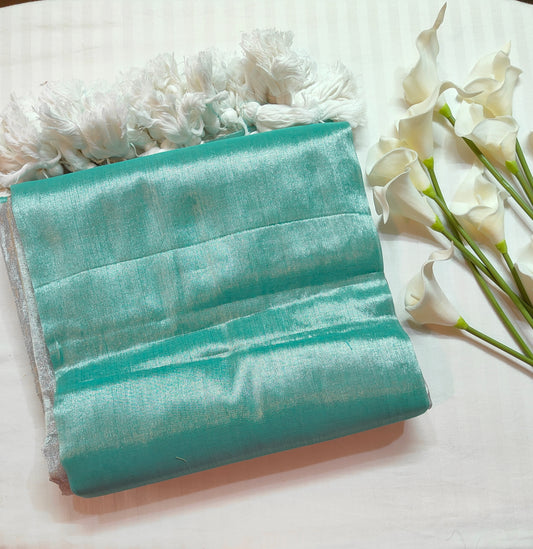 Sea Green Silver glow Zari Cotton Raga Saree