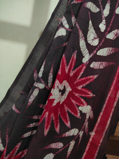 Raktika – Maroon Hand Batik Cotton Saree