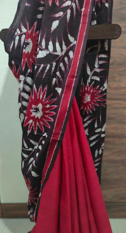 Raktika – Maroon Hand Batik Cotton Saree
