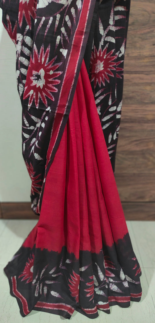 Raktika – Maroon Hand Batik Cotton Saree