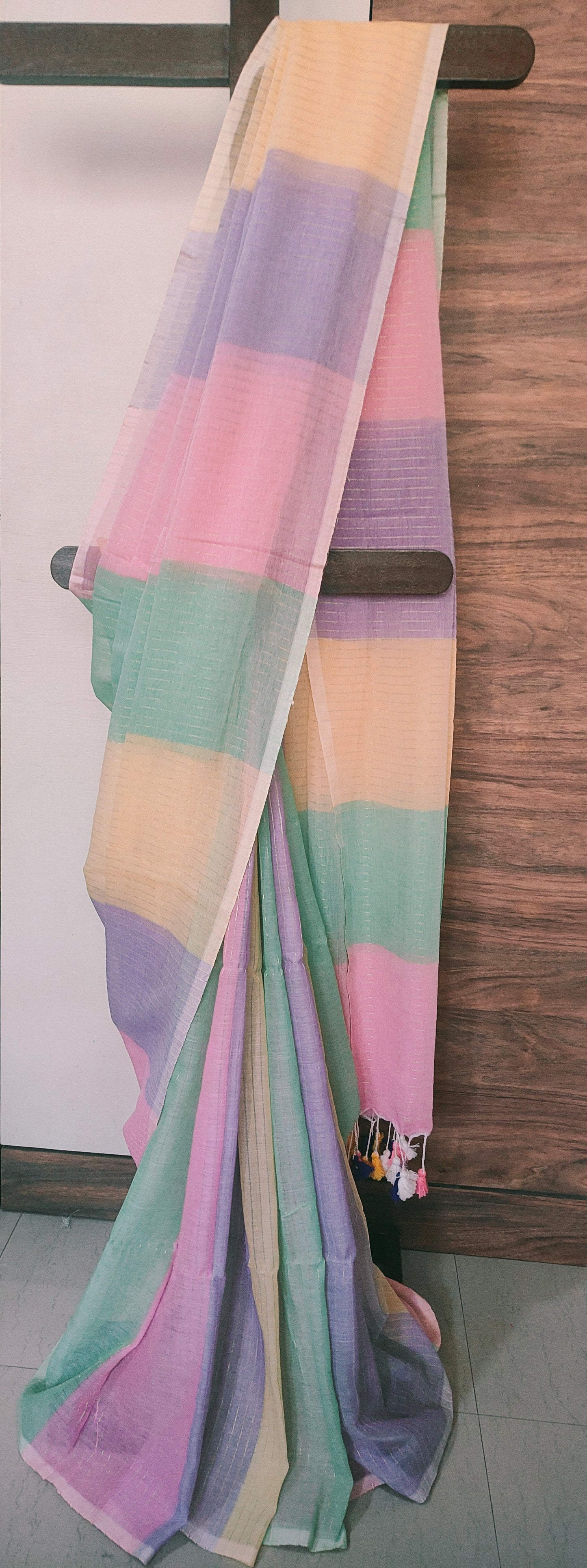 Light Shaded Multicolored Mul Cotton Saree with Zari Strips