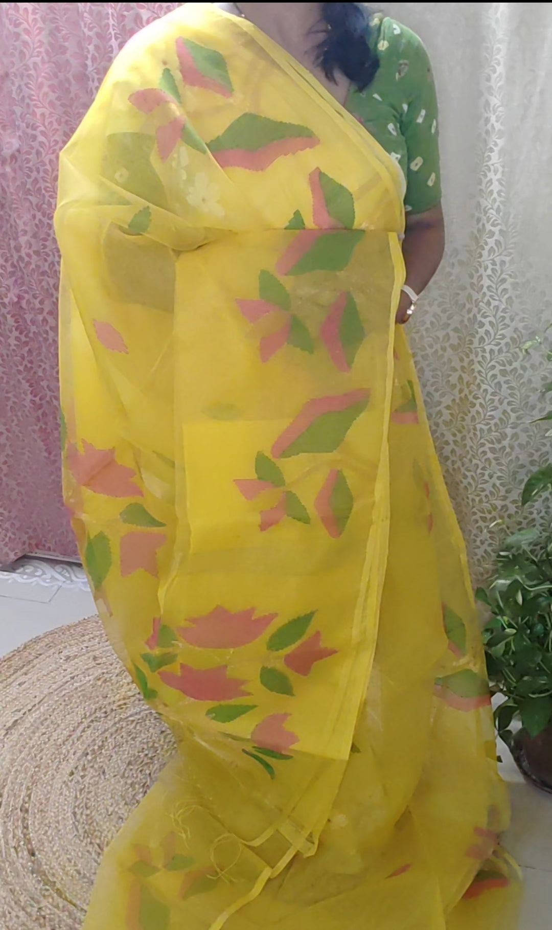 Shine Yellow soft muslin handwoven jamdani