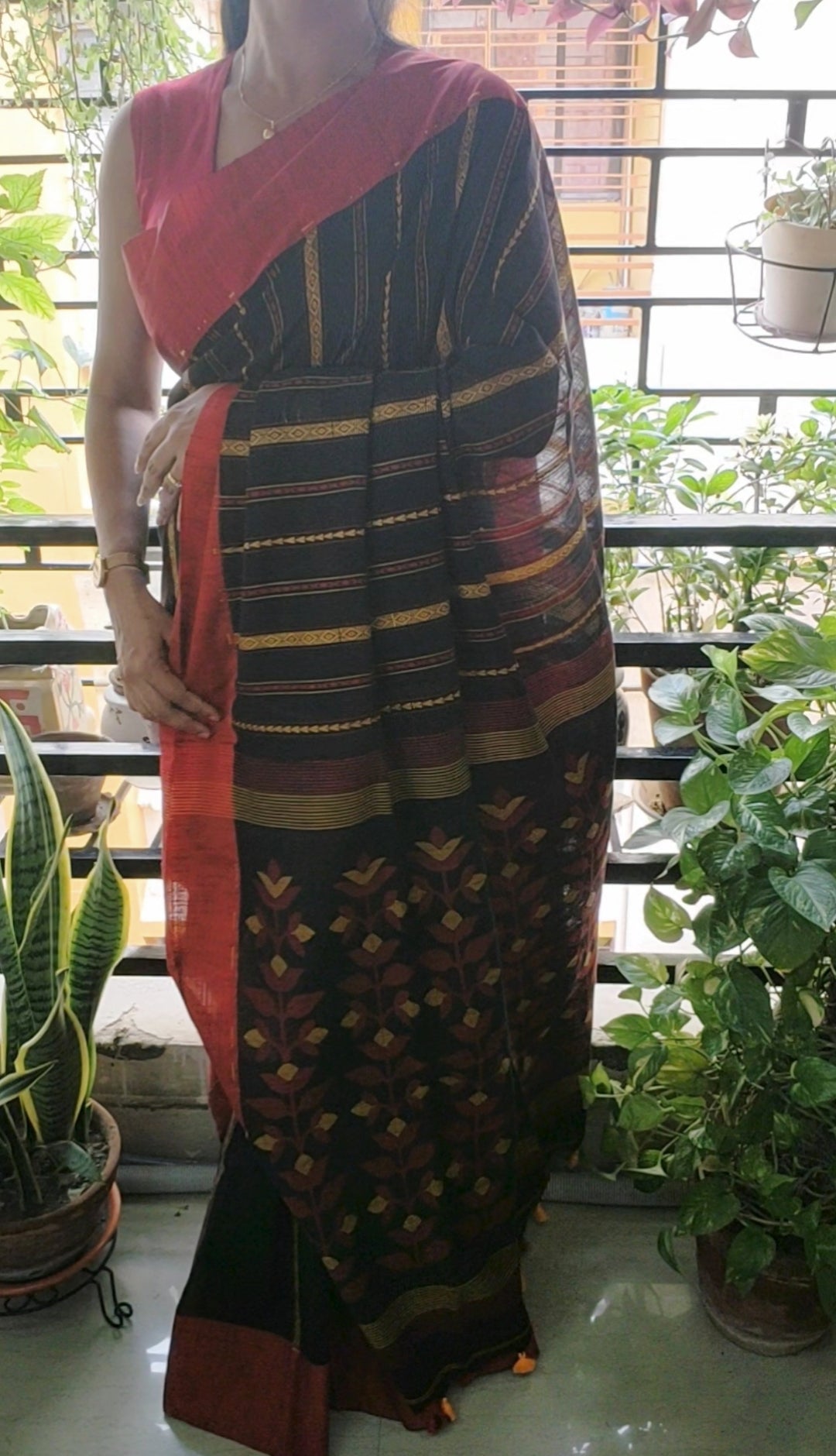 Floral Pallu Eternal Black Khadi Cotton handloom Saree