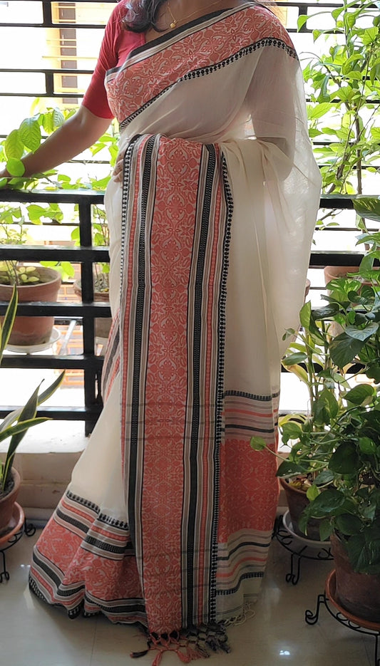 Roop - Timeless Red-White Classic Cotton Saree